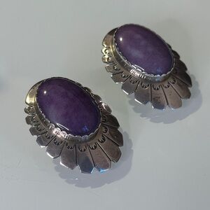 Native American sterling silver earrings with purple sugilite (signed HV)